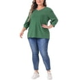 thumbnail image 2 of Plus Size Top for Women 3/4 Sleeve V Neck Button Decor Casual Solid Tees Shirts 1X Green, 2 of 6