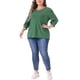 thumbnail image 2 of Blusa de Talla Grande para Mujeres, Manga 3/4, Cuello en V, Decoración de Botones, Camisetas Casual Sólidas 3X Verde, 2 of 6