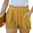 thumbnail image 1 of Whataatahia Pantalones Cortos Elásticos De Cintura Alta Cinturón Casual Ajustado Bolsillo De Color Puro Pantalones Cortos Rectos Casuales Ajustados para Mujer Verano Amarillo L, 1 of 6
