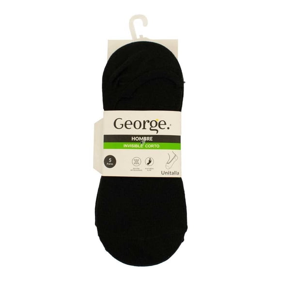 Tin Corto George para Caballero Diseño Liso Negro 5 Pares Unitalla
