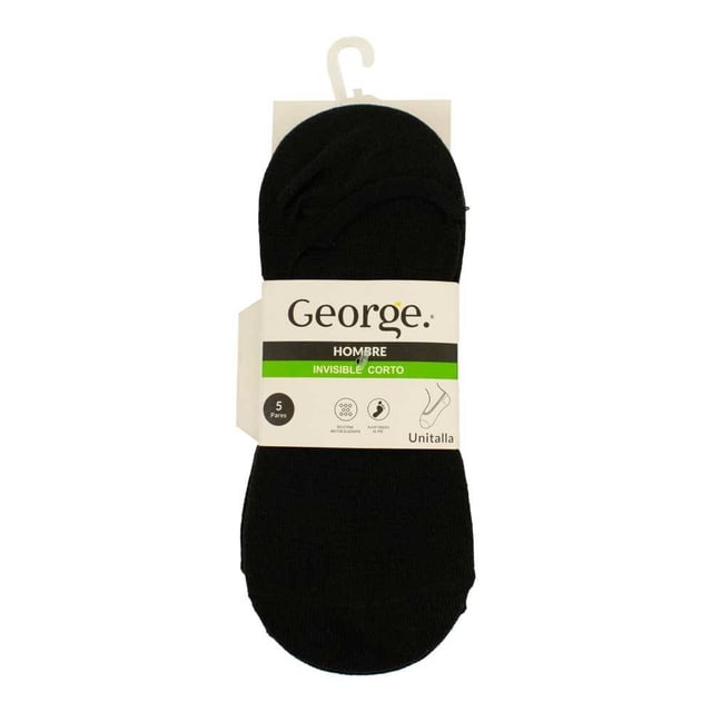 Tin Corto George para Caballero Diseño Liso Negro 5 Pares Unitalla