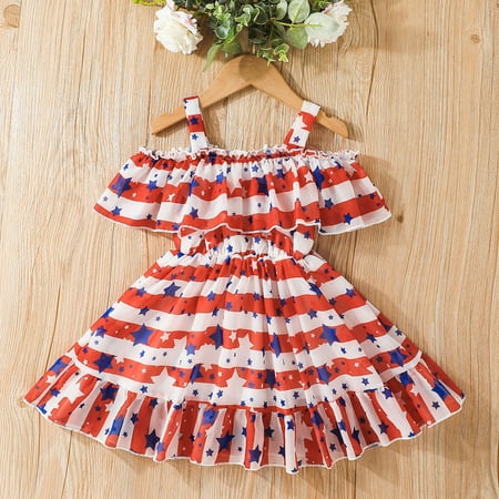 

TAIAOJING Baby Girl Summer Dress Toddler Sleeveless Independence Day Stars Striped Kids Ruffles Princess Dresses 4-5 Years