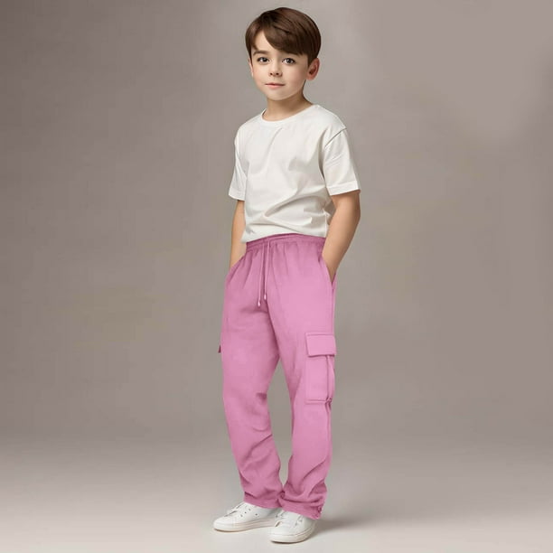 Cowsor Kids Solid Color Sweatpants Casual Elastic Waist Joggers Pants Comfort Loose Fit Athletic Pants Running Trousers