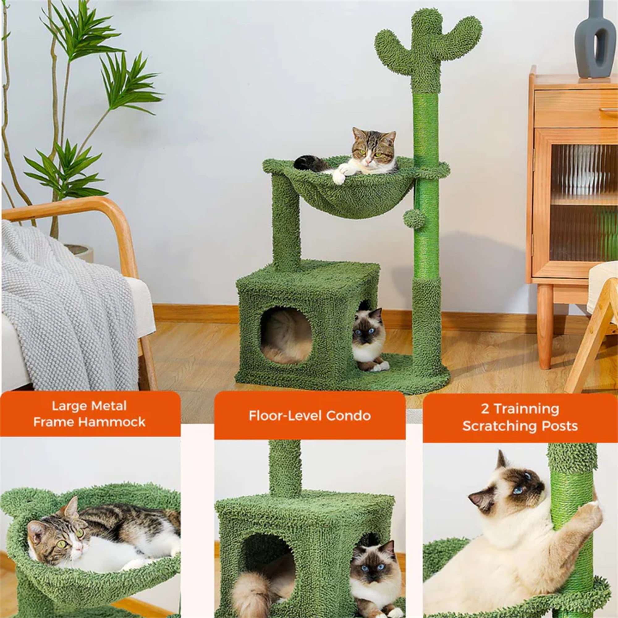 Kadyn 39" Cactus Cat Tree Tower for Multiple Cats, Indoor Cat Tree House with Sisal Covered Scratching Post, Cat Condo, Green