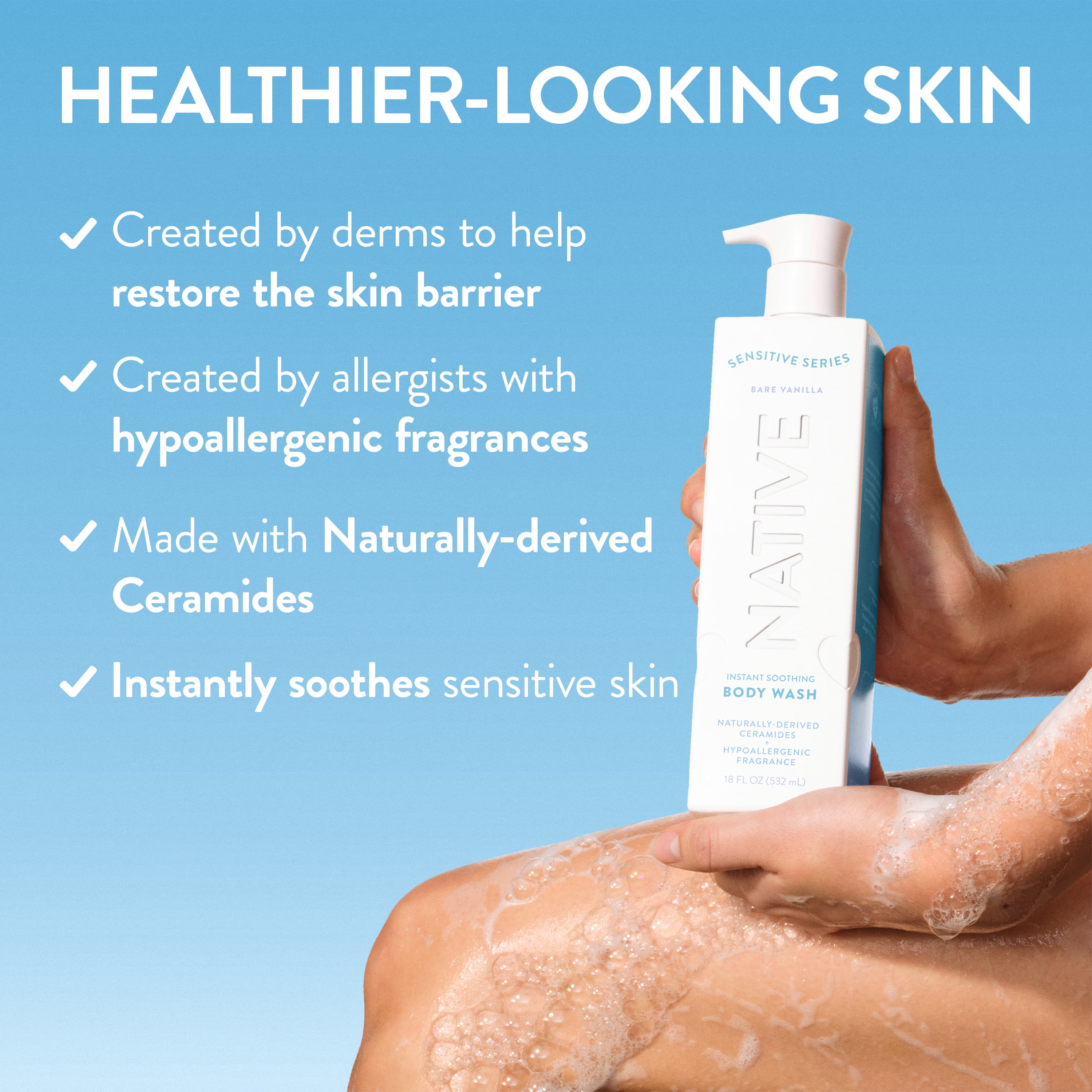 Native Body Wash Sensitive Skin, Bare Vanilla, 18 FL Oz