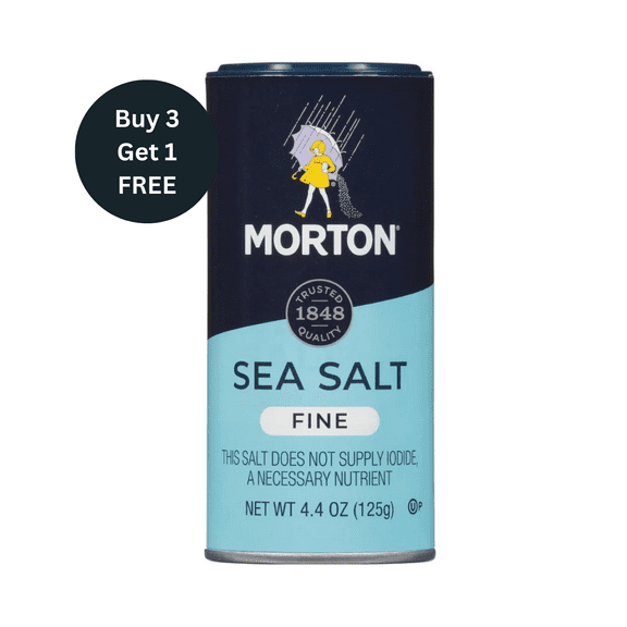 Morton Sea Salt, Fine, 4.4 Ounce ( Buy 3 Get 1 Free )