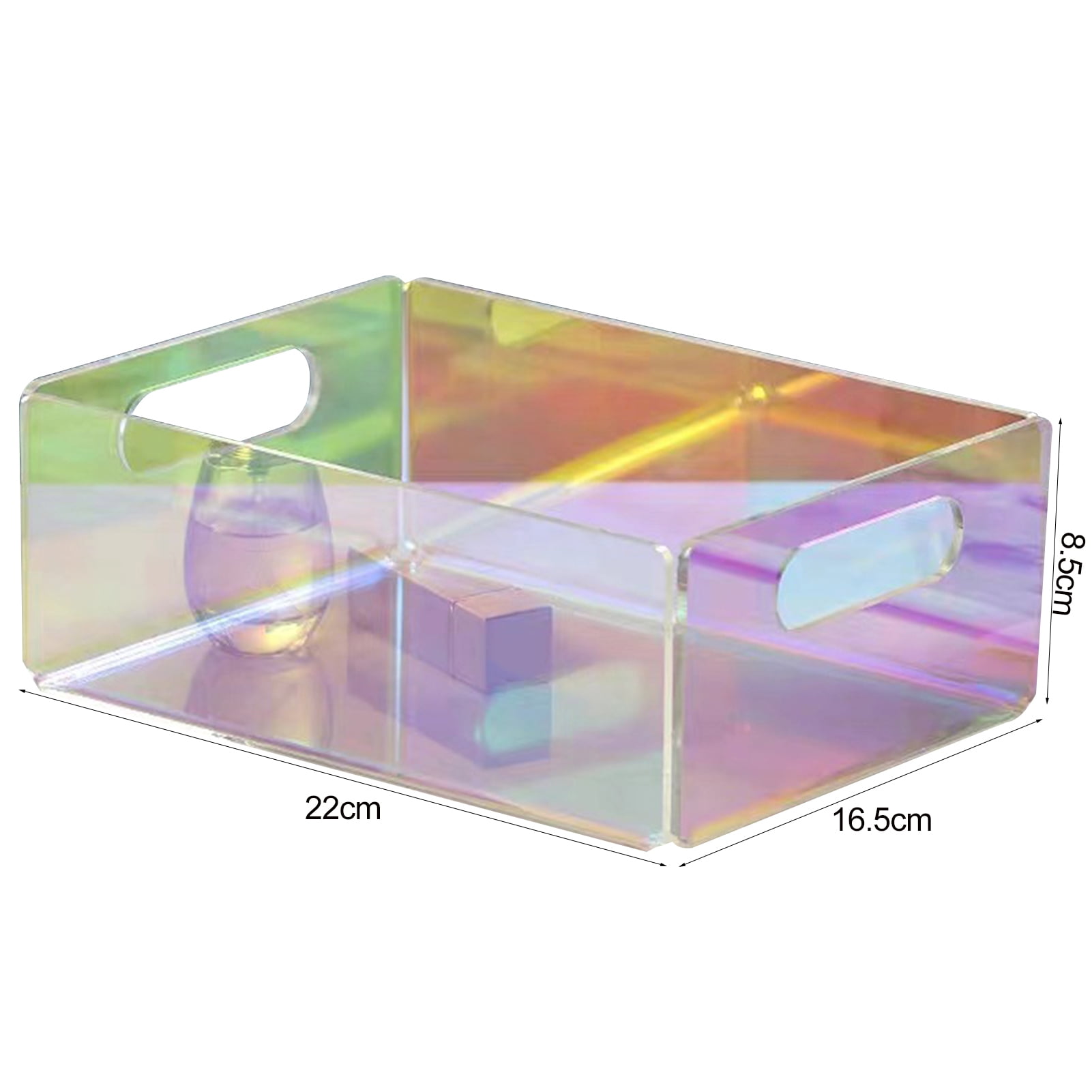 JANGSLNG Iridescent Acrylic Storage Box with Hollow Handle Heavy Duty Multi-functional Large Capacity Desktop Makeup Tray Basket Organizer Tissue Holder
