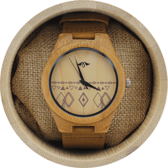 Angie Wood Creations Bamboo Men’s Watch With Bamboo Dial and Aztec Design