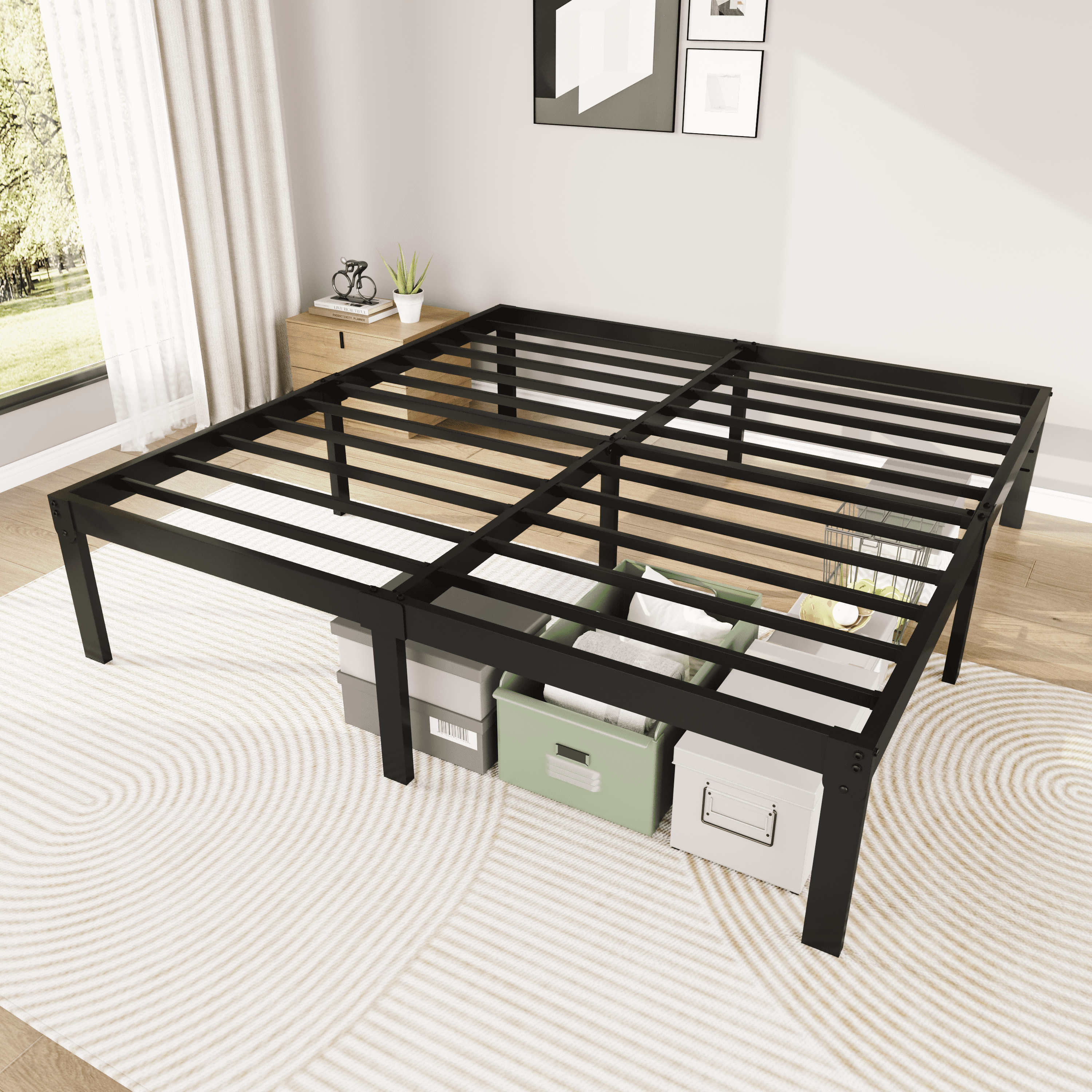 Merrland 14" King Size Metal Platform Bed Frame with Under-bed Storage, Heavy-duty, No Box Spring Needed, Easy Assembly, Black