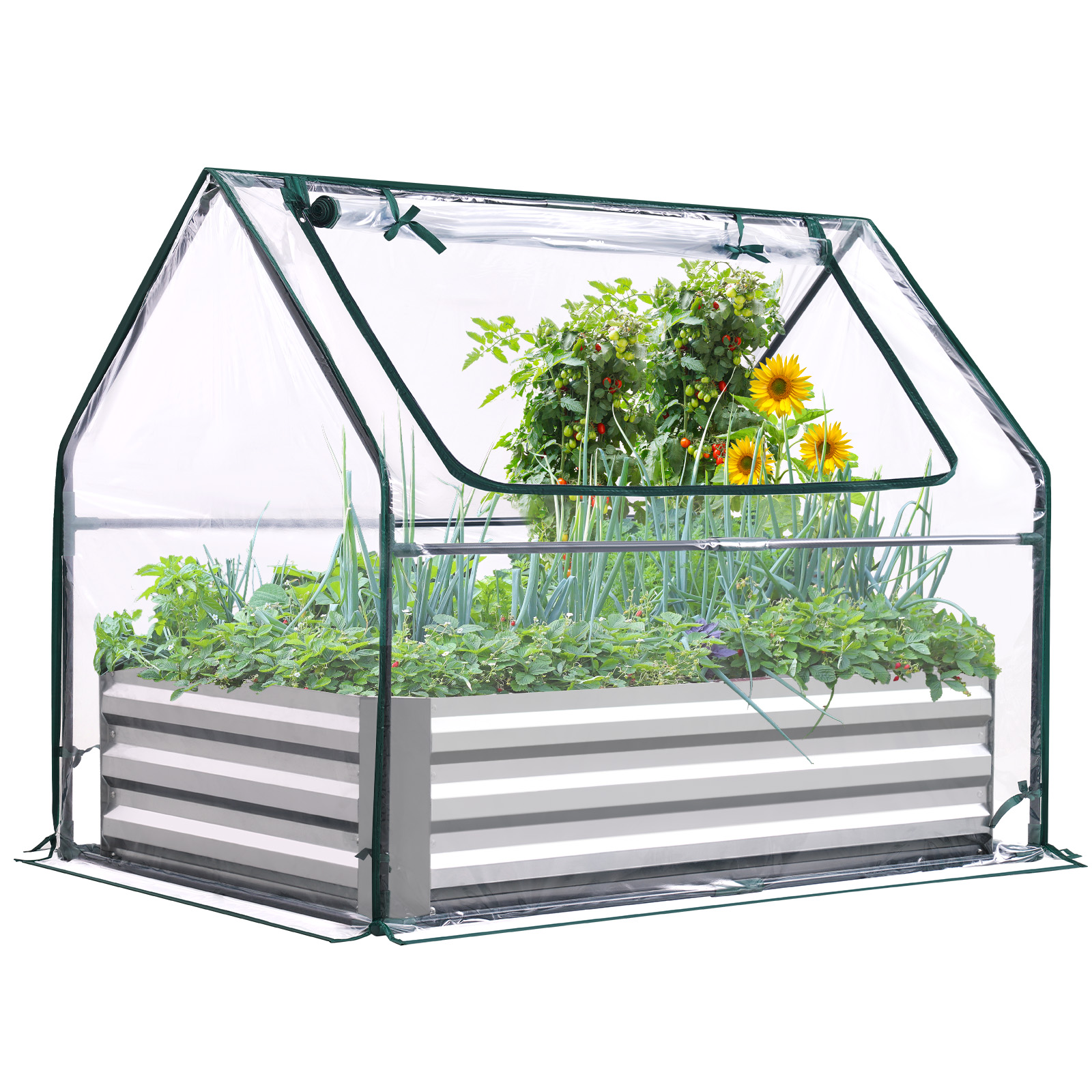 Quictent 49(L)x37(W)x36(H) in Extra-Thick Galvanized Steel Raised Garden Bed with Greenhouse Dual Use (Clear)