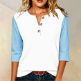thumbnail image 4 of ABSUYY Womens Sky Blue Baseball Tee Raglan 3/4 Sleeve Henley Casual Color Block Shirt,Size S, 4 of 6