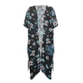 thumbnail image 2 of FKELYI Kimono Cover Up for Women Summer Beach Coverup Frangipani Flower Sea Turtle Print Half Sleeve Kimono Cardigan Sheer Beachwear Comfy Resort Wear for Ladies Casual Outfit, 2 of 6