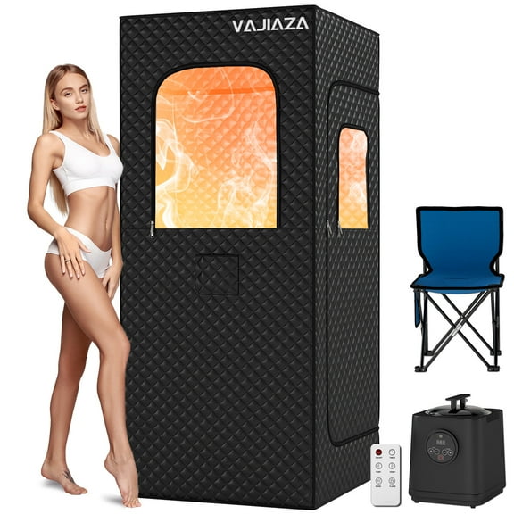 15 Levels Portable Steam Sauna with 3L Steam Generator, Indoor Sauna Box with Remote Control, 60Min-Timer, Large Steam Sauna with Folding Chair for Home & Gym