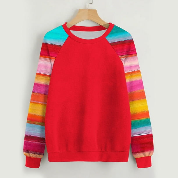 Ailaofu Womens Tops Color Block Raglan Long Sleeve Shirts Casual Fall Crewneck Sweatshirts