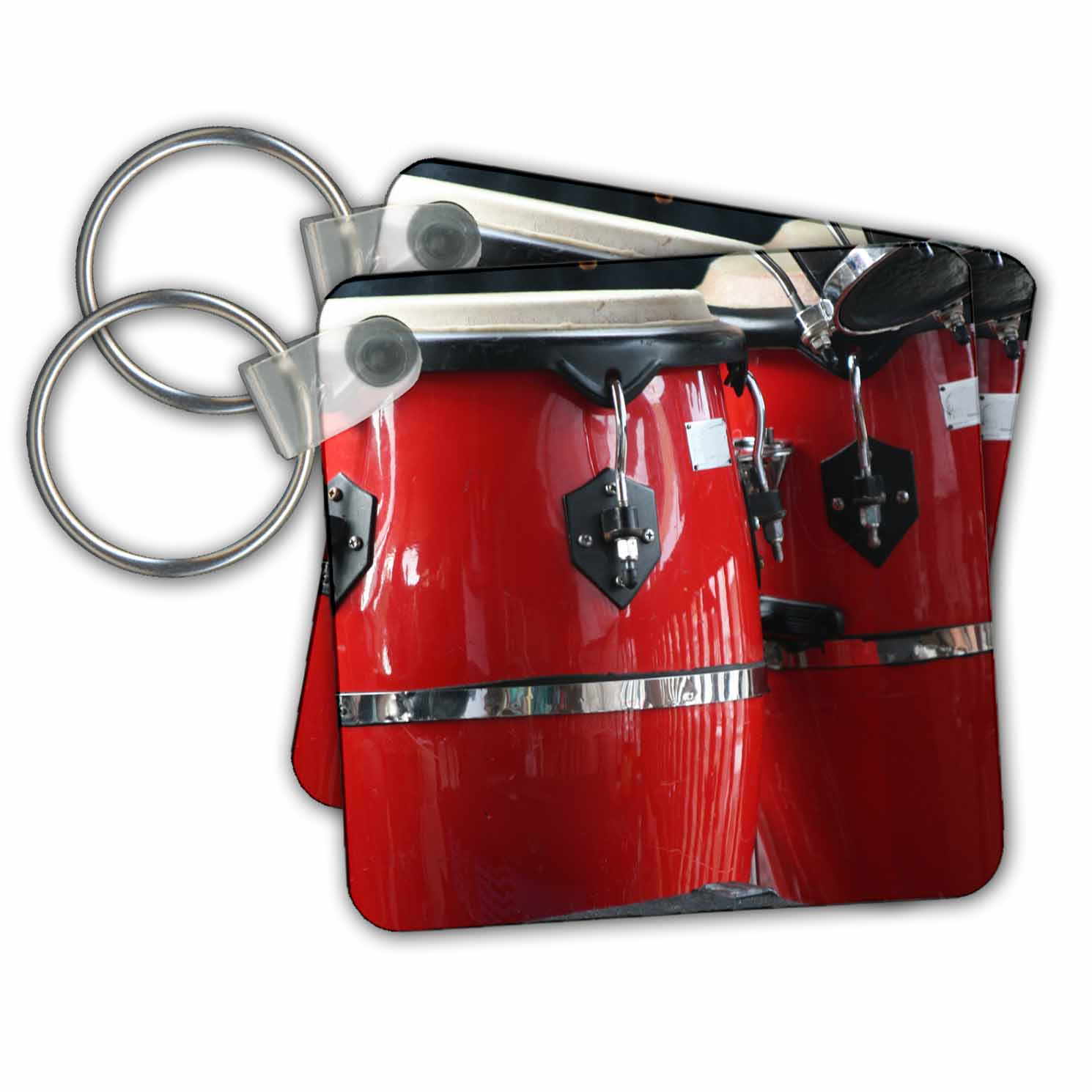 3dRose red conga drums Key Chains, 2.25 by 2.25inch, set of 2