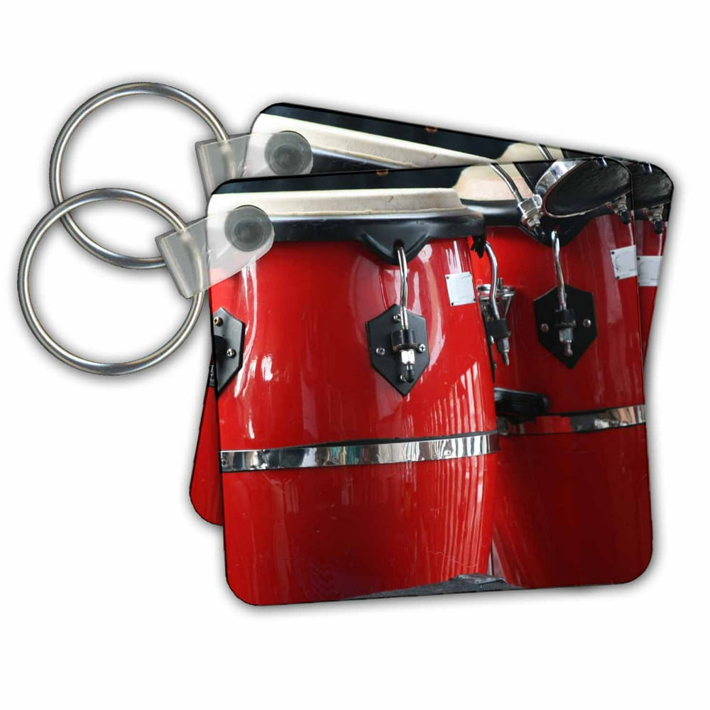 3dRose red conga drums Key Chains, 2.25 by 2.25inch, set of 2