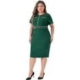 thumbnail image 3 of DARING DIVA Plus Size Button Crew Neck Bodycon Pencil Dress 2X Dark Green, 3 of 6