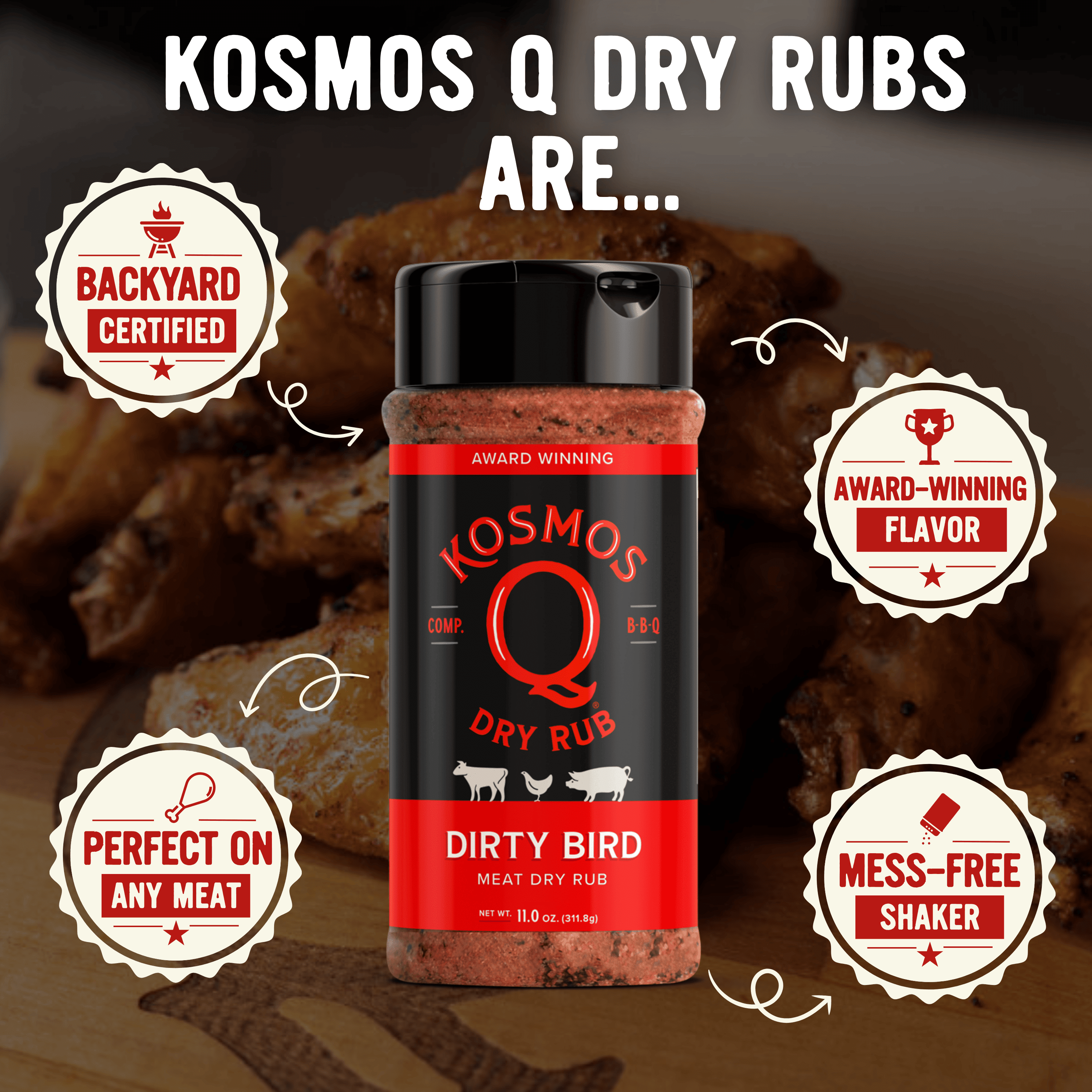 Kosmos Q Dirty Bird Dry BBQ Rub and Seasonings for Beef, Chicken & Pork, 11 oz