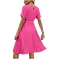 thumbnail image 6 of Clearance 2025! ZVNAΖH Womens Summer Casual Short Sleeve Swing Dress Tie Waist Knee Length Dress Crew Neck Pleated Flowy Dress, 6 of 7