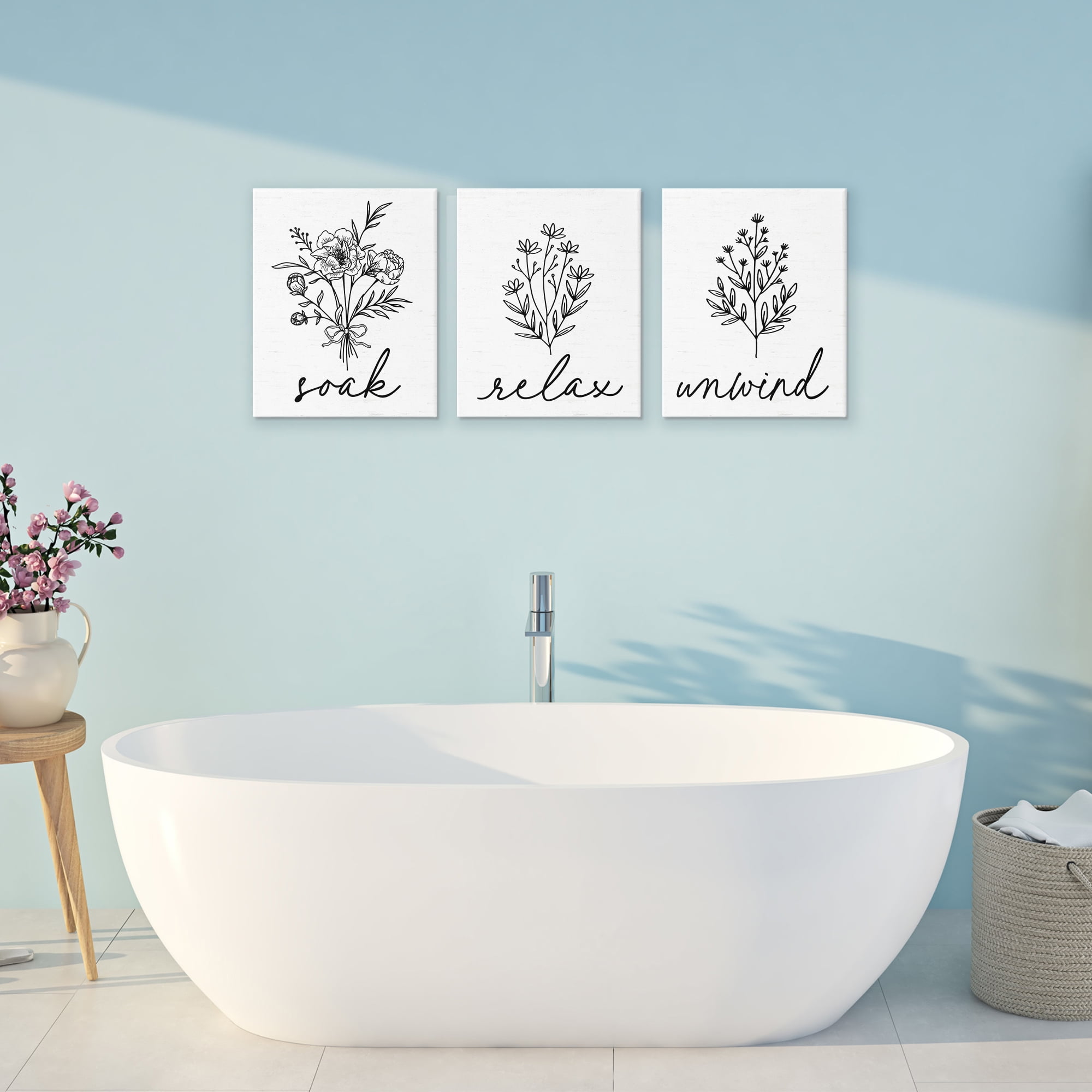 Bathroom Herbs for Relaxation 3 Piece Canvas Wall Art Set, design by Lettered and Lined