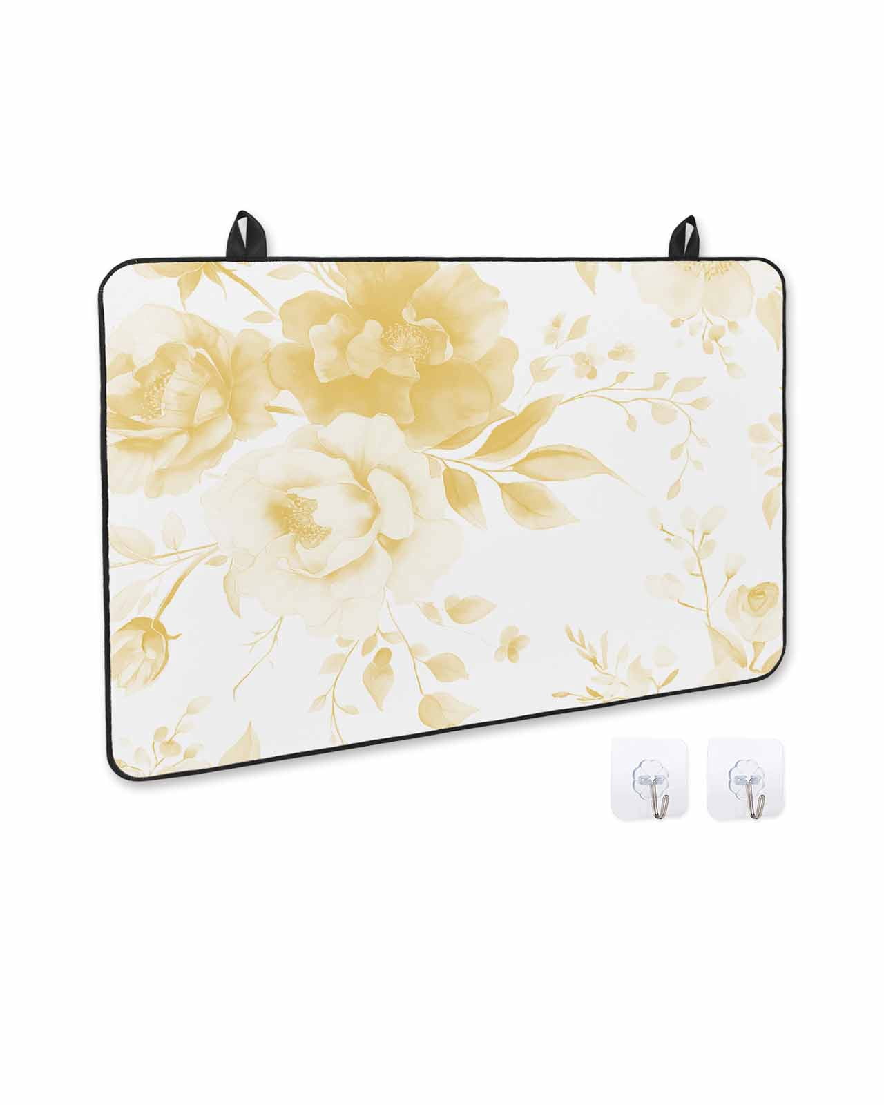 nqOlkjepod Large Induction Cooktop Protector Mat 36"x21", Yellow Floral Art Stove Top Covers for Electric Stove, Watercolor Botanical Spring Flowers Stove Burner Cover Mats, Glass Top Stove Cover