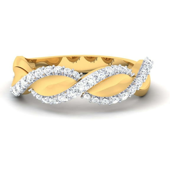 Twisted Yellow Gold Sterling Silver Pave Ring for Women