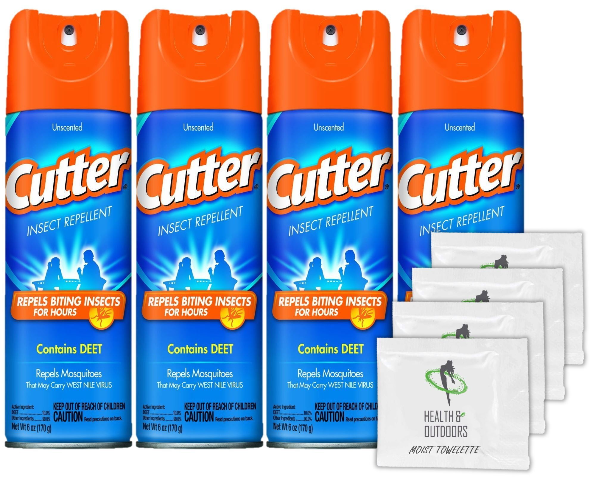 Cutter 6 oz Unscented Bug repellent Spray (4 Count) + (4) Bonus Wipes