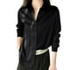 thumbnail image 1 of Blusa de satén de seda con botones para mujer - Manga larga, cuello en V, corte holgado, camisa informal para la oficina, 1 of 6