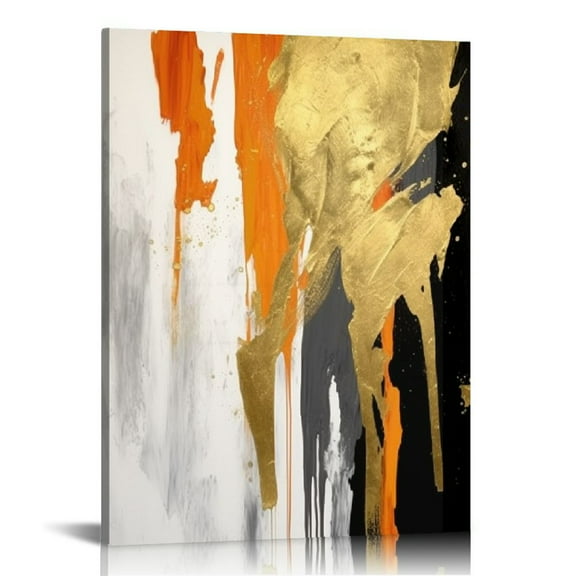 PIKWEEK Orange Abstract Canvas Wall Art Orange and Gray Painting Abstract Orange Black Gold Wall Art for Living Room Decor Red Abstract Art Prints Orange Abstract Pictures for Wall Decor