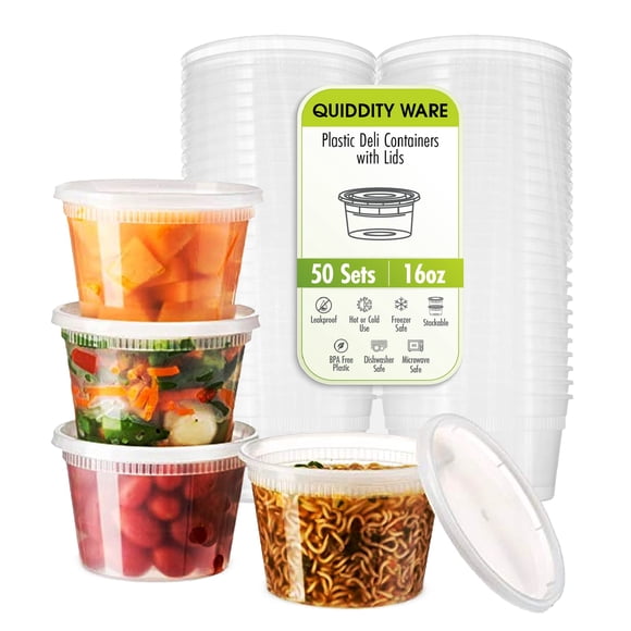 Deli Containers QUIDDITY WARE, 500 ml, con tapas, paquete de 50