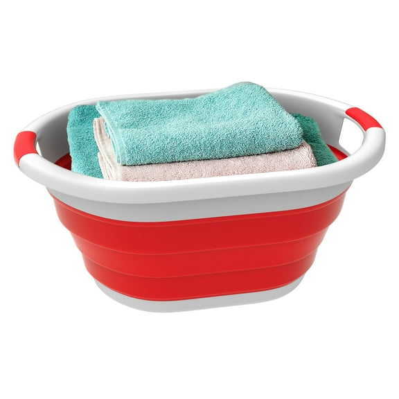 Lavish Home Collapsible Multiuse Space Saving Laundry Basket with Handles, Red