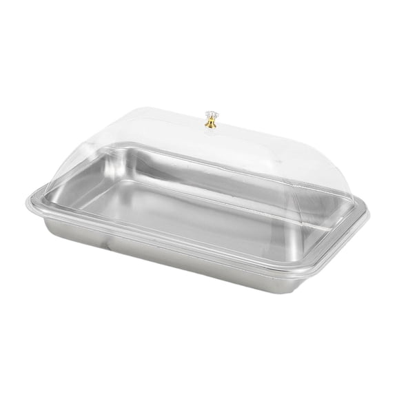 Rushawy 304 Stainless Steel Serving Tray with Dome Lid Covered Food Tray Serving Platter 36x27x5cm