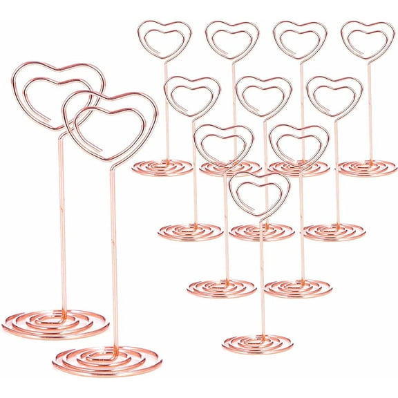 12pcs Table Number Holders,3.35 inch Place Card Holders,Table Number Stands,Table Card Holder, Photo Picture Holders for Centerpieces, Wedding, Party, Birthday (Rose Gold-Heart Shaped)