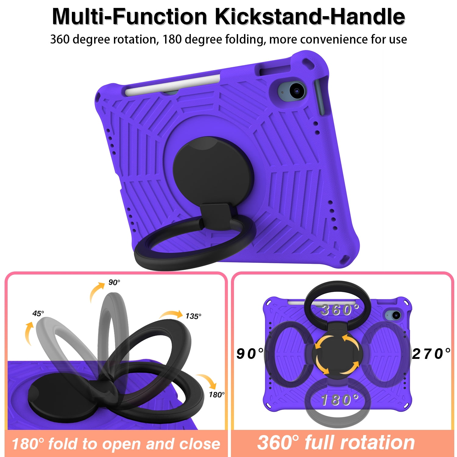 TECH CIRCLE iPad 10th Generation Case 2022 10.9 inch A2696 A2757 A2777, Heavy Duty Rugged Silicone Case with Swivel Ring Stand/Stable Kickstand/Shoulder Strap/Pencil Holder,Purple