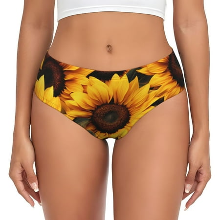 Naloa Vibrant Sunflower Blooms Womens No Show Cotton Underwear Mid-High Waisted Soft Ladies Panties Strech Breathable Briefs -Large