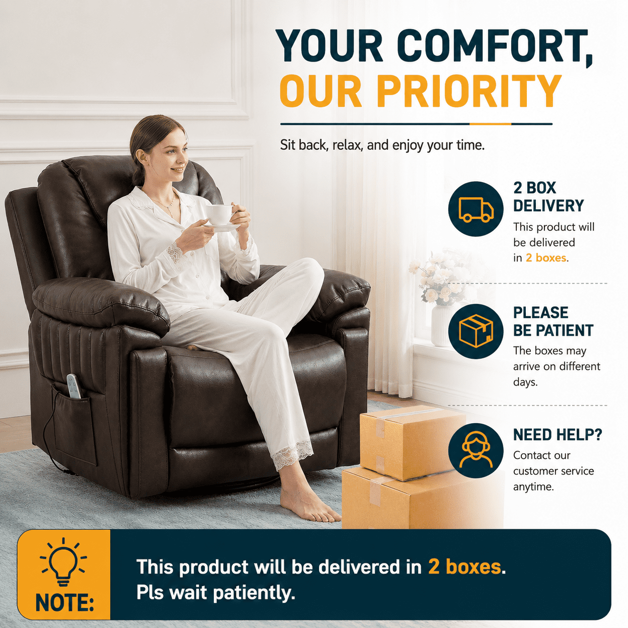 Pmango Electric Automatic Rocking Recliner Chair for Adults with 3 Speeds, Wired Remote Control, Power Auto Rocking Recliner, 5-15 Minutes Rocking Timer Function, for Living Room, Nursery, Brown