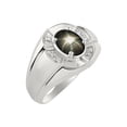 thumbnail image 4 of RYLOS 14K White Gold Ring 8X6MM Oval Gemstone &  Diamond Unisex Rings Black Star Sapphire March Birthstone Ring Size 9, 4 of 6
