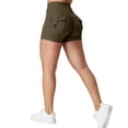 thumbnail image 3 of Women's High-Waisted Scrunch Butt Shorts with Side Pockets and Stretchy Waistband, Buttery Soft Fabric for All Day Comfort Army Green L, 3 of 6