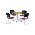 thumbnail image 4 of OFM Multi-Use Break Room Package, 36" Round Table with Stars Stack Chairs, Oak Finish with Chrome-Plated Steel Base and Plum Seats (PKG-BRK-167), 4 of 5