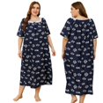 thumbnail image 4 of Magazine Women's Printed Long Nightdress Short Sleeve Ruffle Neckline Plus Size, 4 of 5