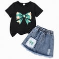 thumbnail image 4 of TOWED22 Girls Skirt Set Letter Print Short Sleeve T-Shirt and Denim Skirt Summer Casual 2 Piece Outfit(R,4-5 Y), 4 of 4