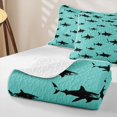 thumbnail image 4 of Manfei Cartoon Shark Bed Spread Queen, Sea Animal Queen Coverlet Set, Cyan Black, 3 Pieces, 1 Quilt and 2 Pillowcases, 4 of 7