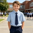 thumbnail image 5 of Guluxicc Button Up Shirts for Kids Boys Short Sleeve Solid Color School Uniform Tops with Tie Casual Summer Collared Shirts with Pockets, 5 of 9