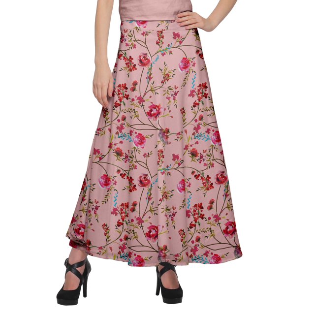 Moomaya Jupe Longue en Rayonne Imprimée pour Femmes Grande Taille Jupe Maxi à Taille Nouée