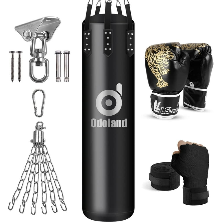 6 in 1 Punching Bag Unfilled Set for Men and Women 4FT Kick Boxing Heavy Bag with 12OZ Boxing Punching Gloves and Hand Wraps Heavy Punch Bags