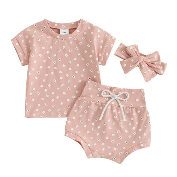 Bagilaanoe 3pcs Newborn Baby Girl Shorts Set Short Sleeve Flower T Shirt Tops Shorts 3M 6M 12M 18M 24M Headband Infant Casual Summer Clothes