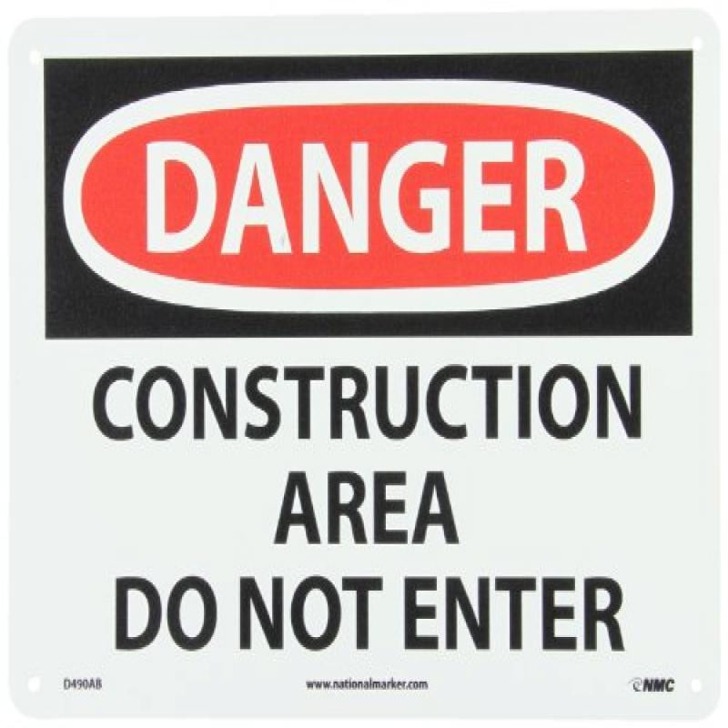 NMC D490AB OSHA Sign, Legend DANGER - CONSTRUCTION AREA DO NOT ENTER ...