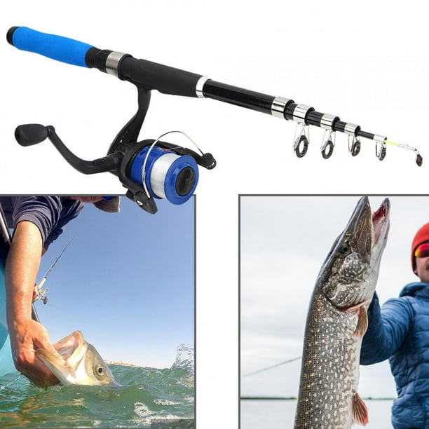 Peahefy Fiberglass Fishing Rod,28038-T210BL 2.1m Portable Fishing Rod Pole  Set Retractable Rod Wheel Reel Baits Hooks Fishing Bag Kit,Fishing Tackle 