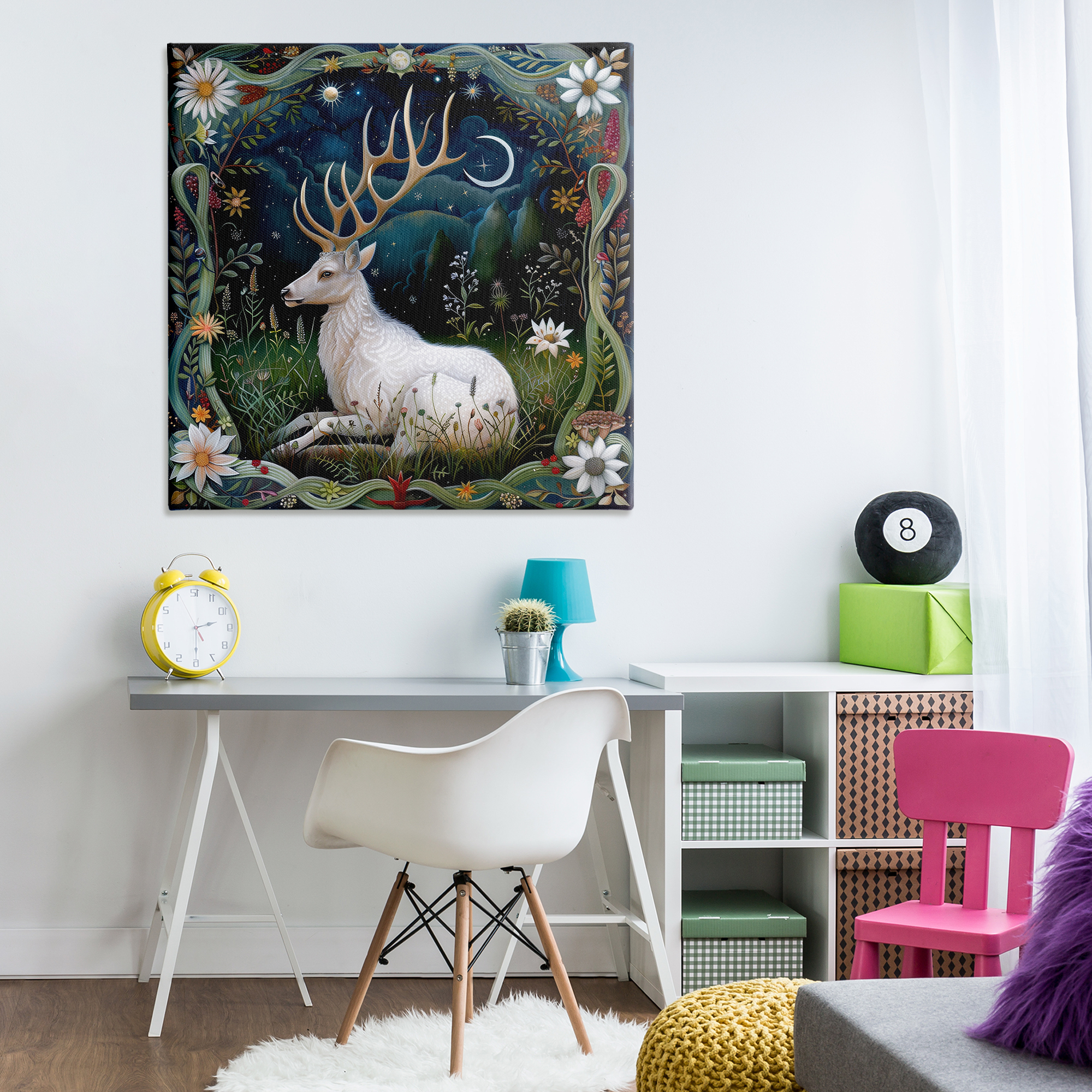 Stupell Industries White Deer Forest Scene Animals Painting Wrapped Canvas Art Print Wall Art, 36 x 36