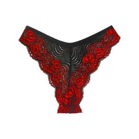 FireFox Cheeky Lace Underwear for Women Wave Edge Floral Sexy Hipster Panties Invisible Seamless Bikini Underwear-Red-M Sexy Thong Lacy Panties for Women Sexy Underwear for Women
